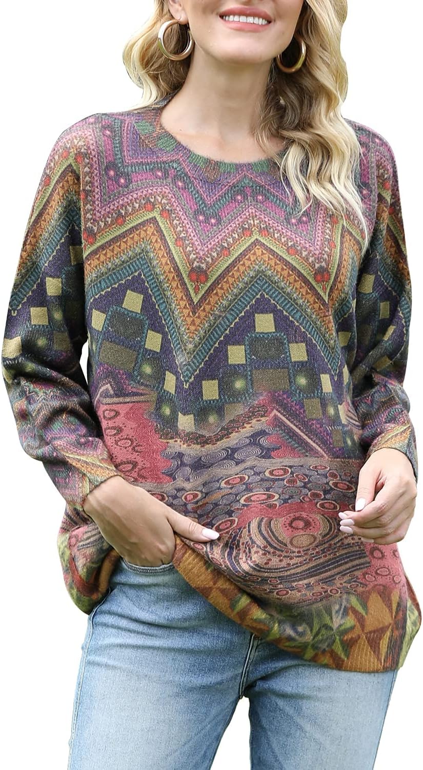  Women Christmas Sweater Graphic Printed Oversized Pullover Sweaters Casual Loose Knit Tops S01