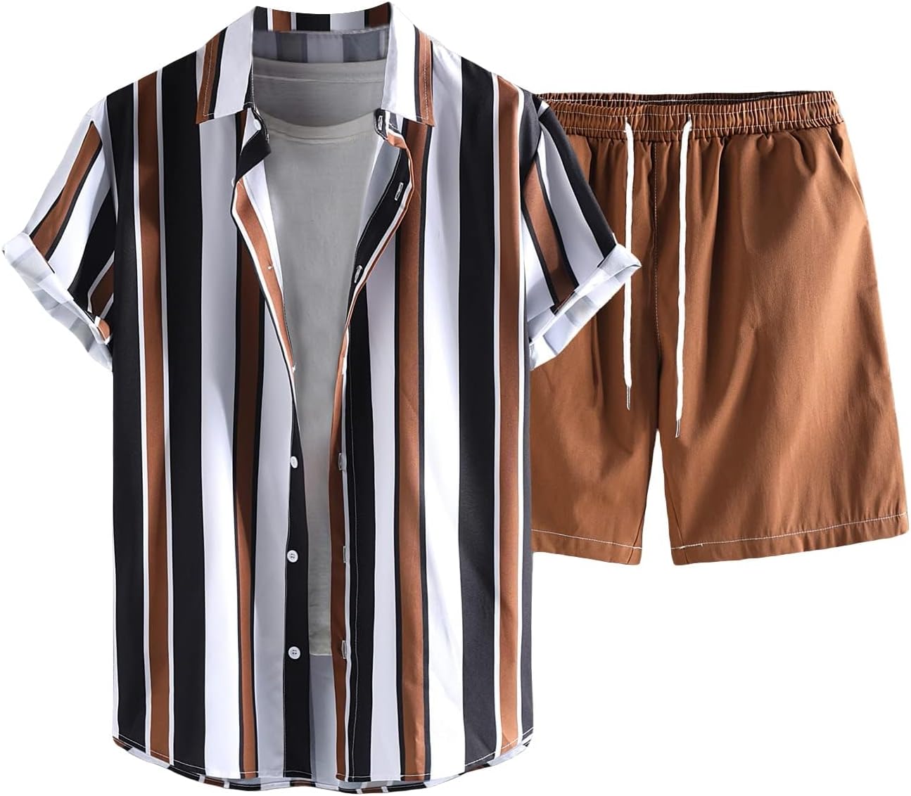 Men's 2 Piece Hawaiian Summer Outfits Short Sleeve Button Down Shirt and Shorts Set Beach Tracksuits