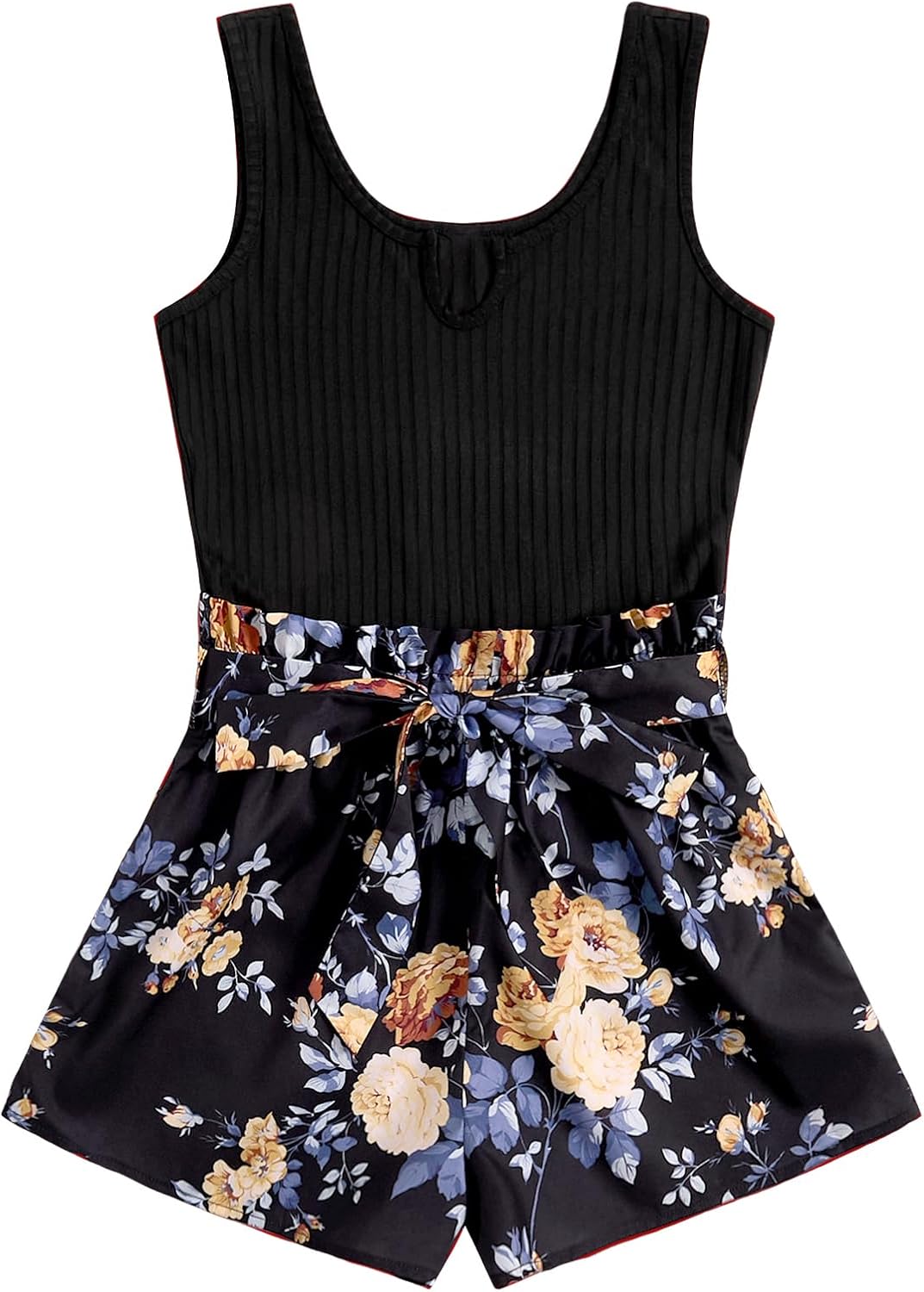 Women's Summer Sleeveless Belted Tank Romper Short Jumpsuit