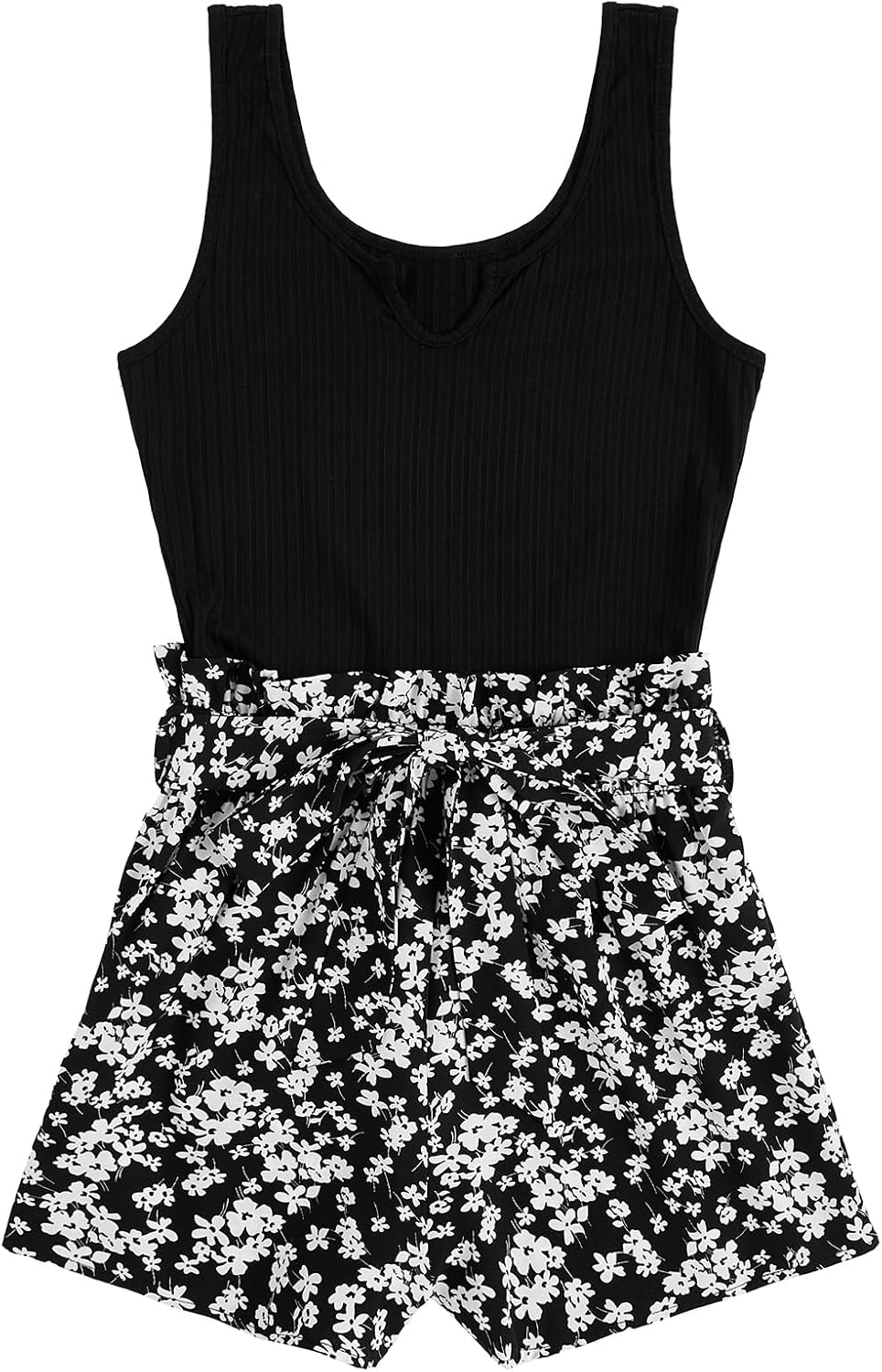 Women's Summer Sleeveless Belted Tank Romper Short Jumpsuit