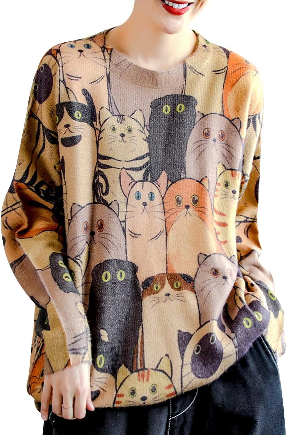  Women Christmas Sweater Graphic Printed Oversized Pullover Sweaters Casual Loose Knit Tops S01