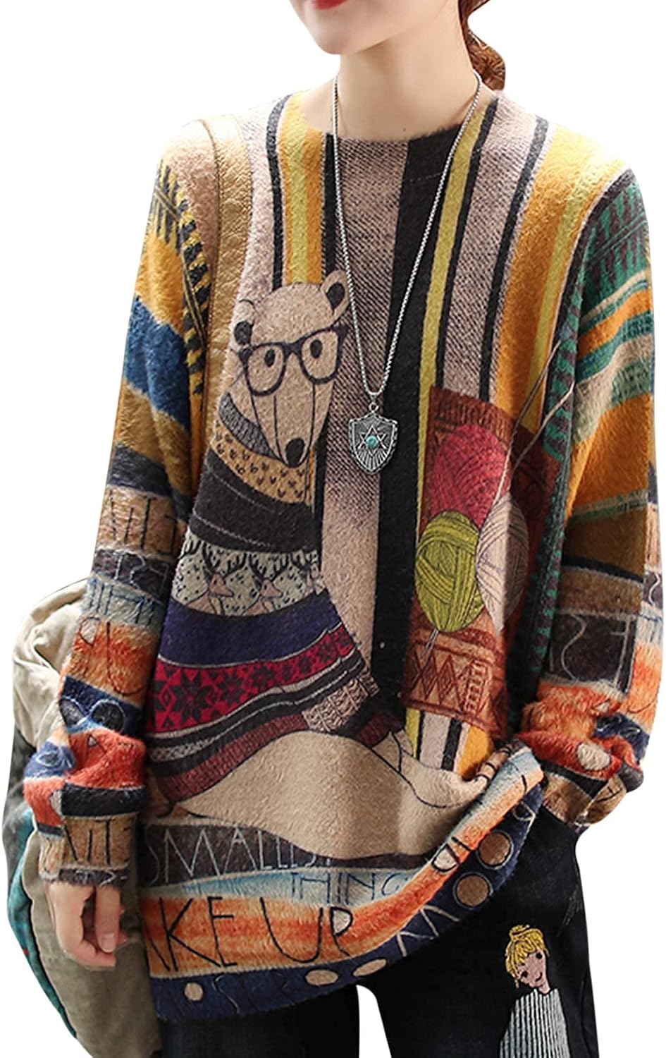  Women Christmas Sweater Graphic Printed Oversized Pullover Sweaters Casual Loose Knit Tops S01