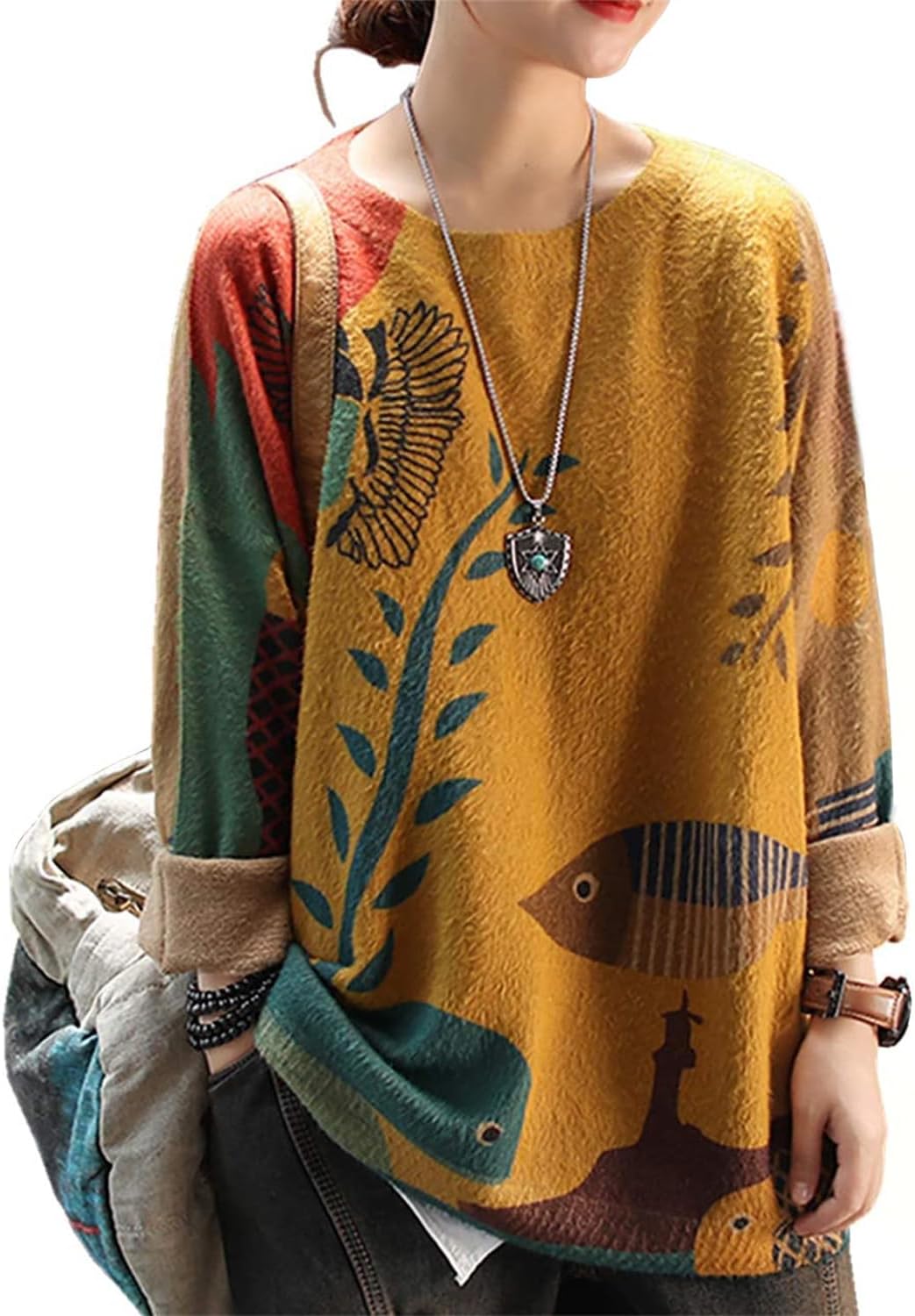  Women Christmas Sweater Graphic Printed Oversized Pullover Sweaters Casual Loose Knit Tops S01
