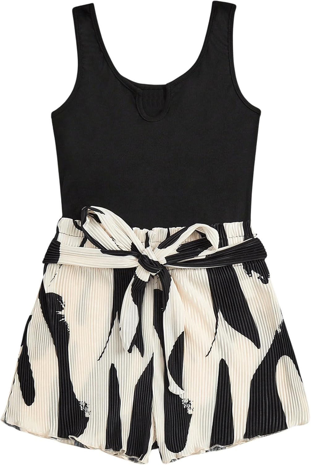 Women's Summer Sleeveless Belted Tank Romper Short Jumpsuit