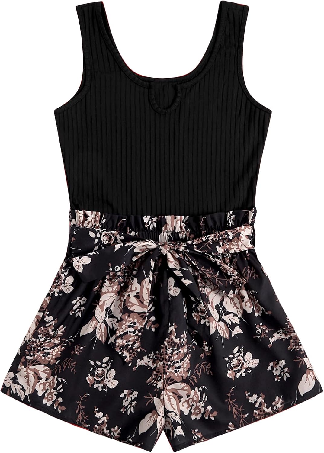 Women's Summer Sleeveless Belted Tank Romper Short Jumpsuit