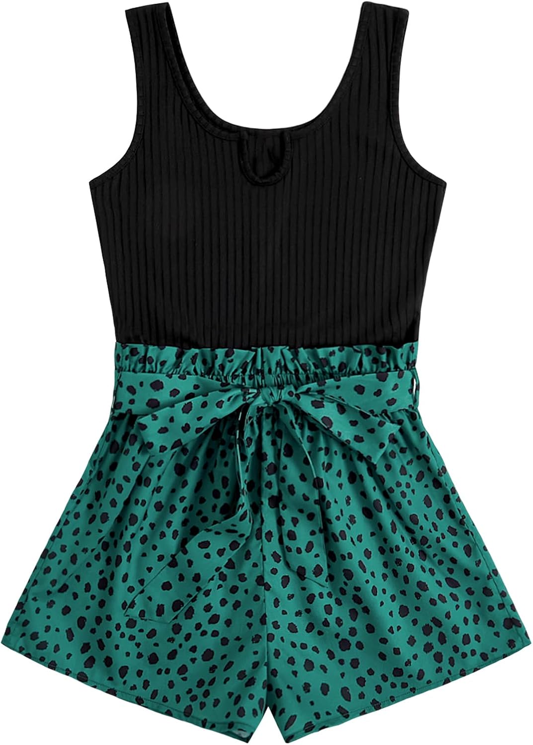 Women's Summer Sleeveless Belted Tank Romper Short Jumpsuit