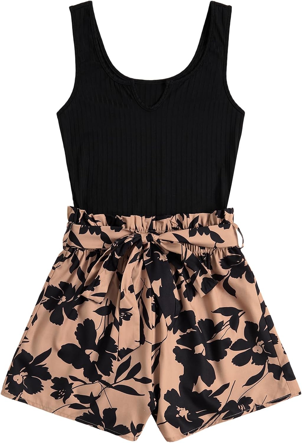 Women's Summer Sleeveless Belted Tank Romper Short Jumpsuit