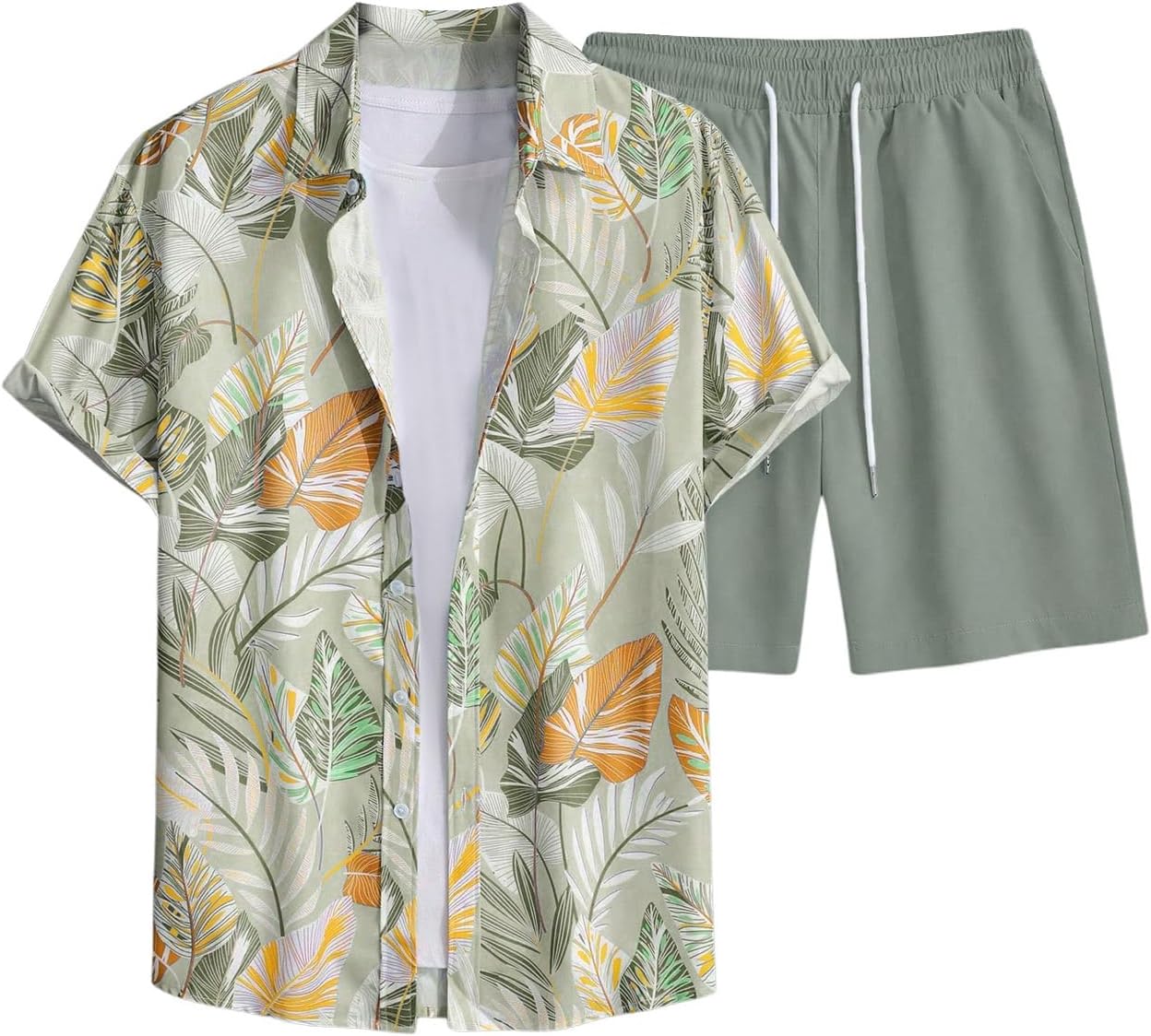 Men's 2 Piece Hawaiian Summer Outfits Short Sleeve Button Down Shirt and Shorts Set Beach Tracksuits