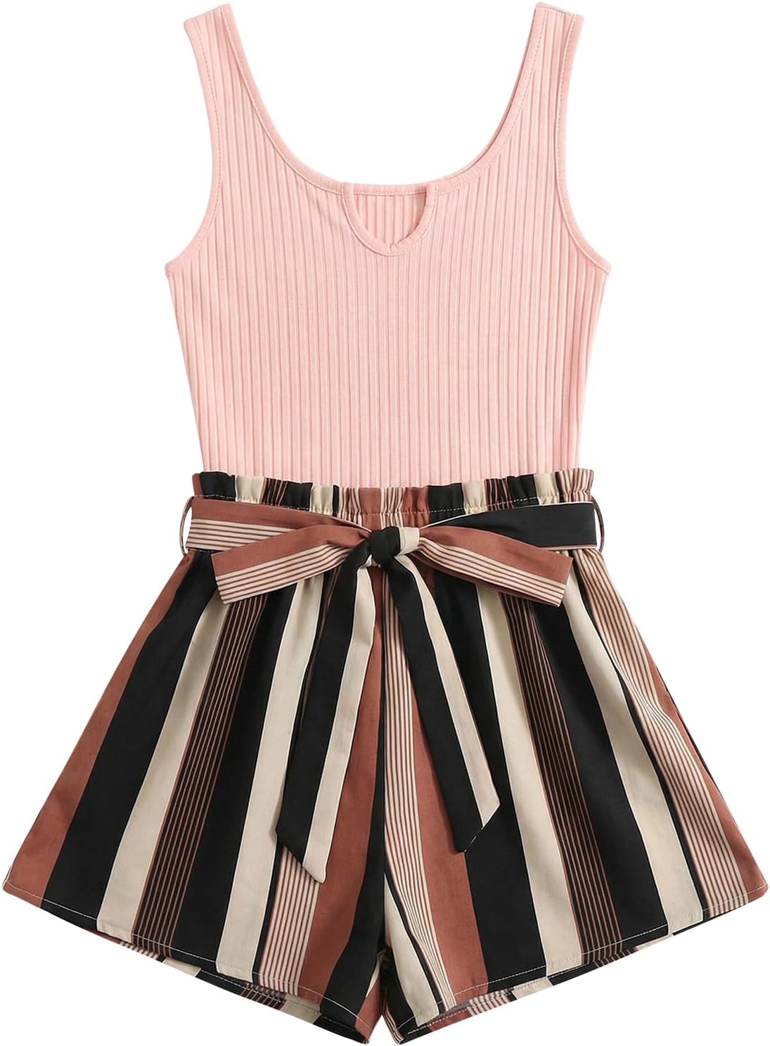 Women's Summer Sleeveless Belted Tank Romper Short Jumpsuit