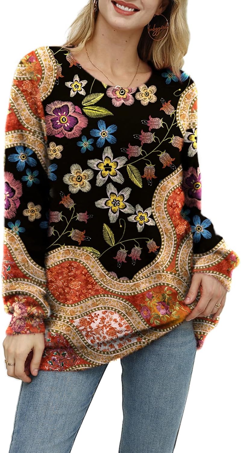  Women Christmas Sweater Graphic Printed Oversized Pullover Sweaters Casual Loose Knit Tops S01