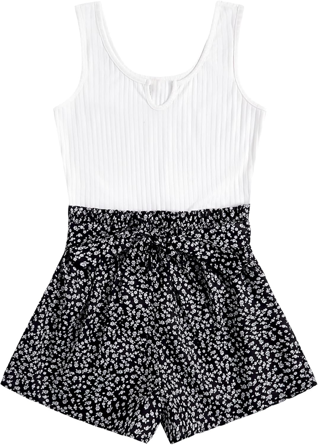 Women's Summer Sleeveless Belted Tank Romper Short Jumpsuit