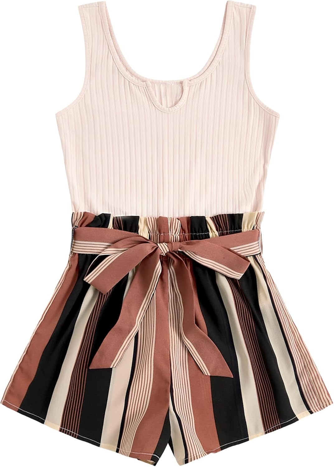 Women's Summer Sleeveless Belted Tank Romper Short Jumpsuit