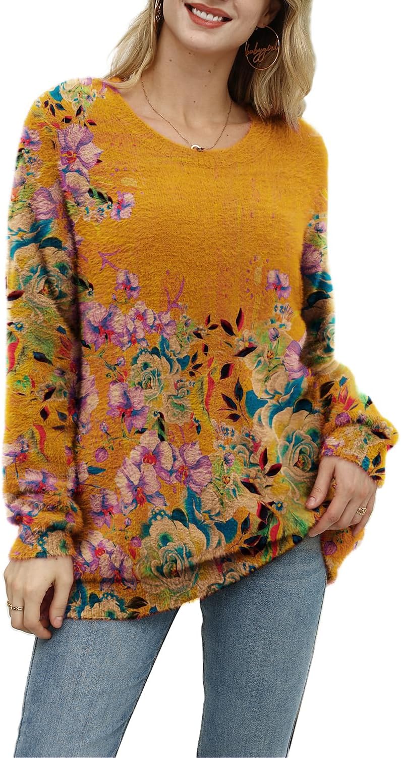 Women Christmas Sweater Graphic Printed Oversized Pullover Sweaters Casual Loose Knit Tops S01