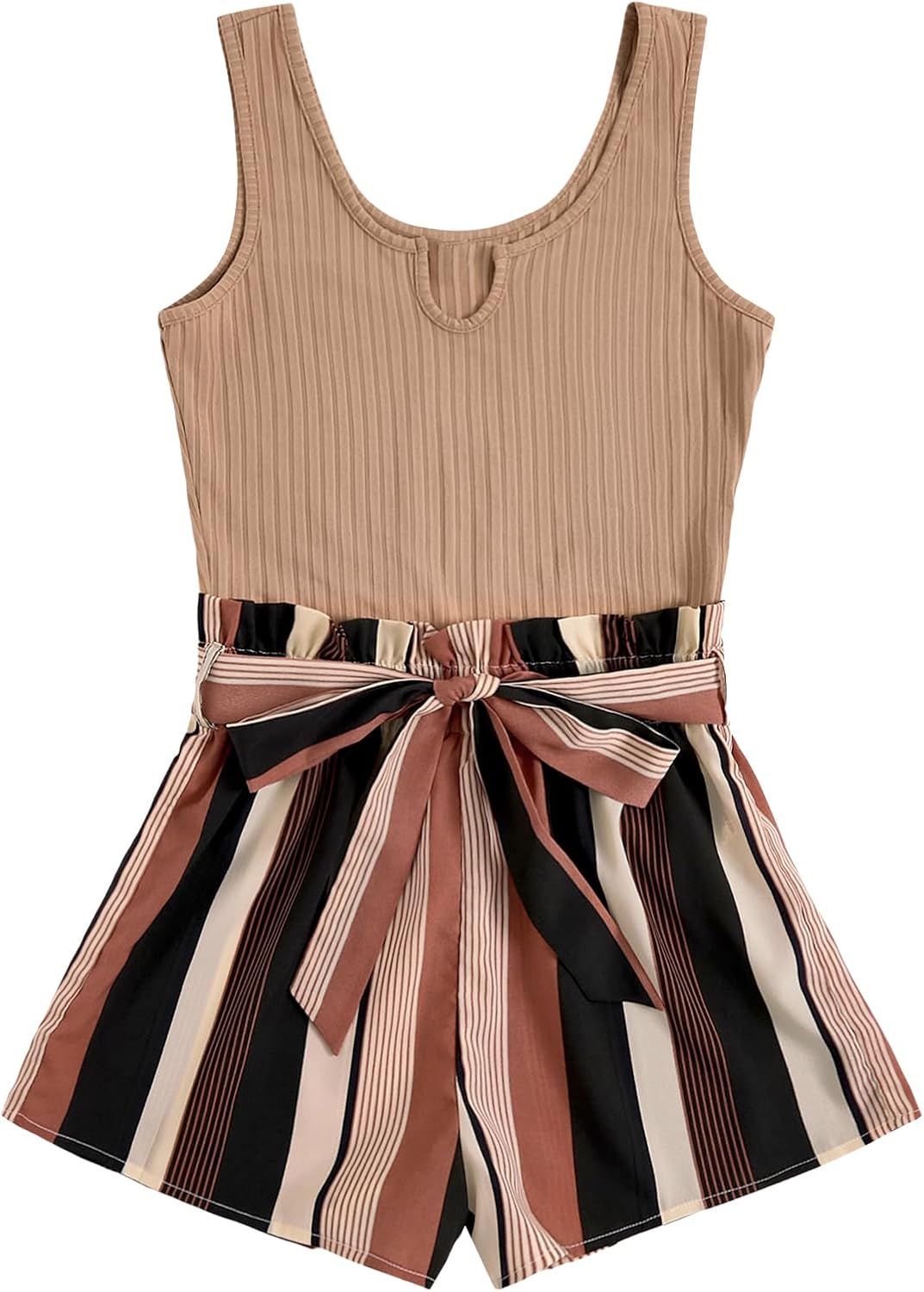 Women's Summer Sleeveless Belted Tank Romper Short Jumpsuit