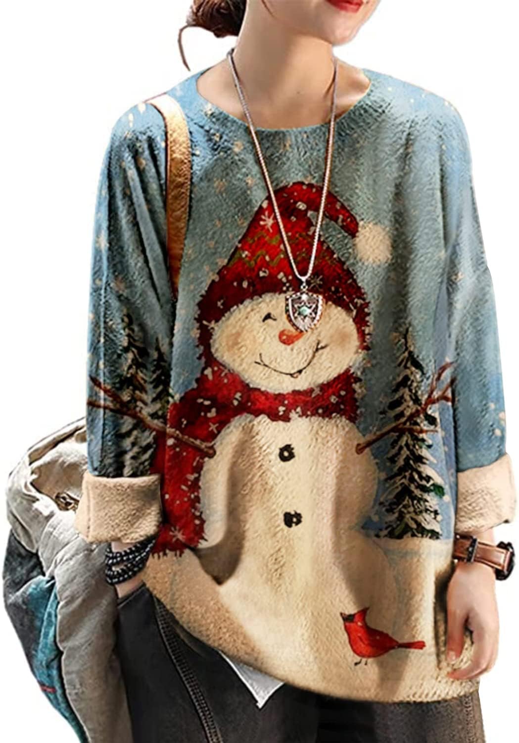  Women Christmas Sweater Graphic Printed Oversized Pullover Sweaters Casual Loose Knit Tops S01