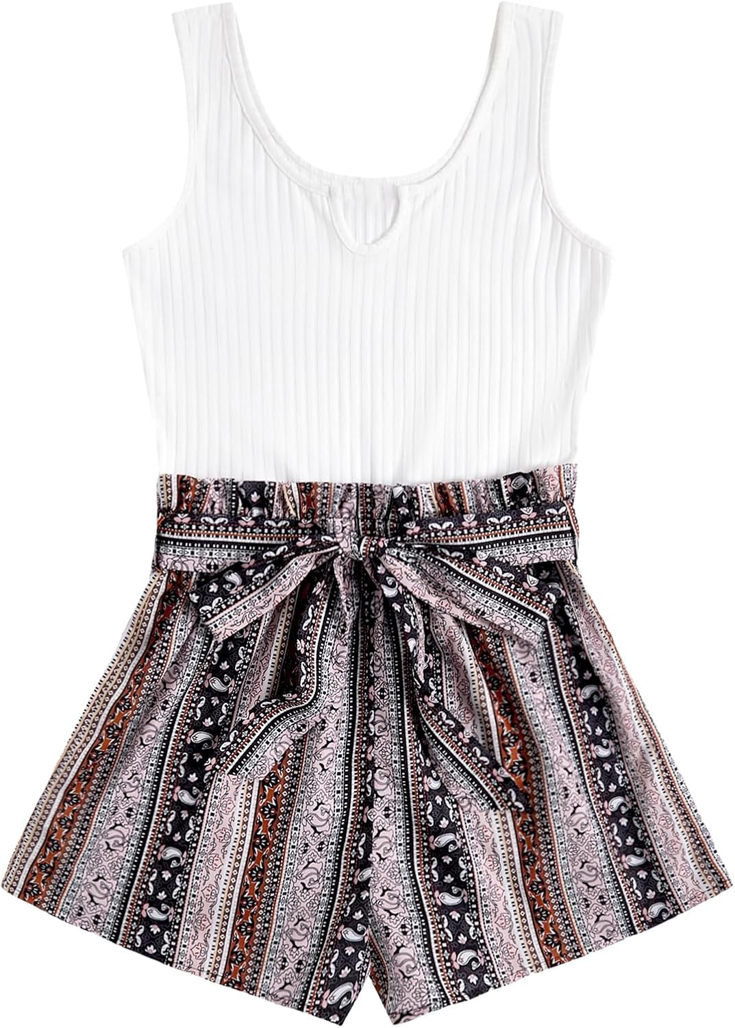 Women's Summer Sleeveless Belted Tank Romper Short Jumpsuit