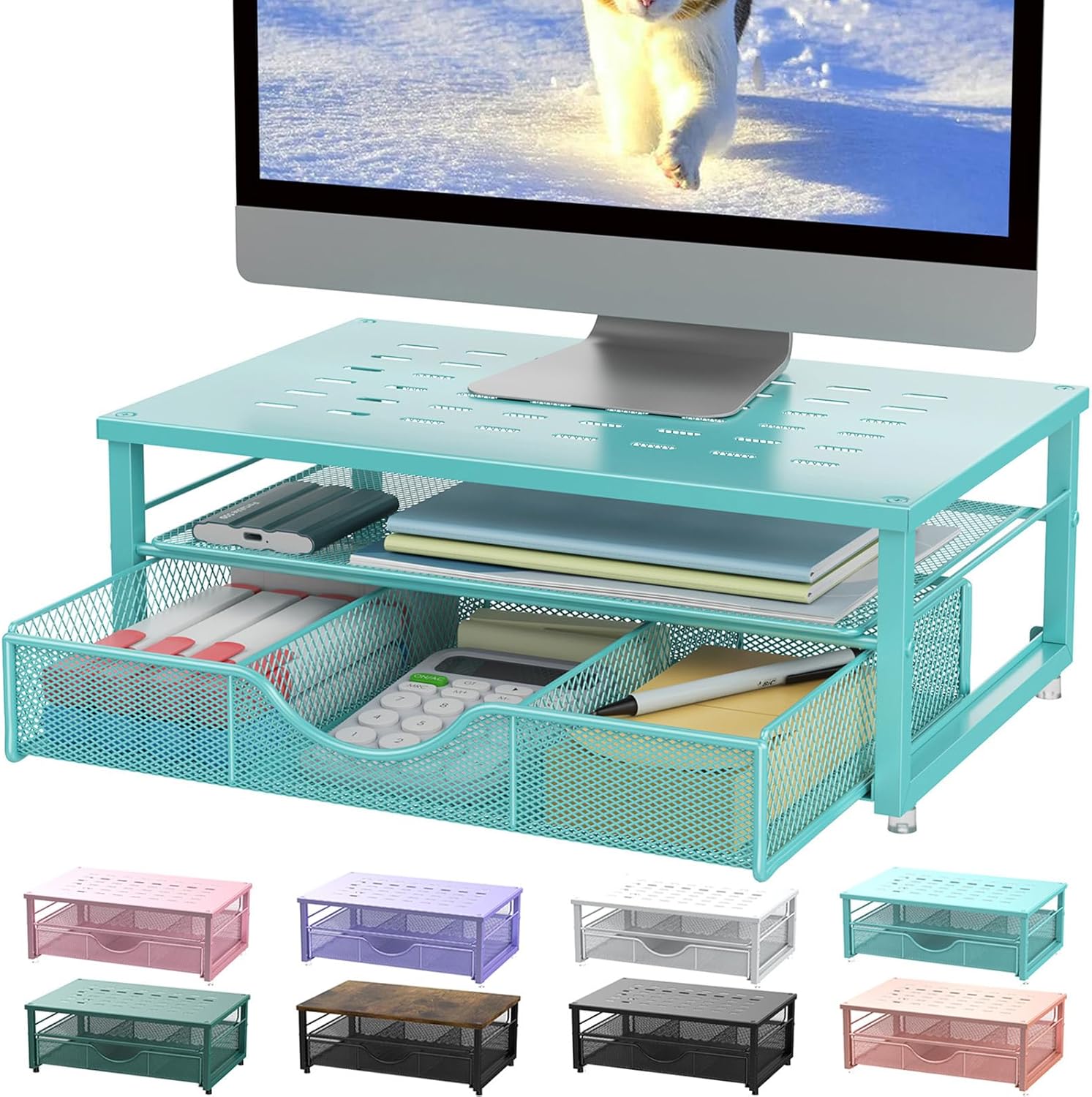 Computer Monitor Stand Riser, Desk Organizers and Accessories with Drawer, Office Desk Accessories & Workspace Desktop Organizers Storage for Printer Stand (Black)