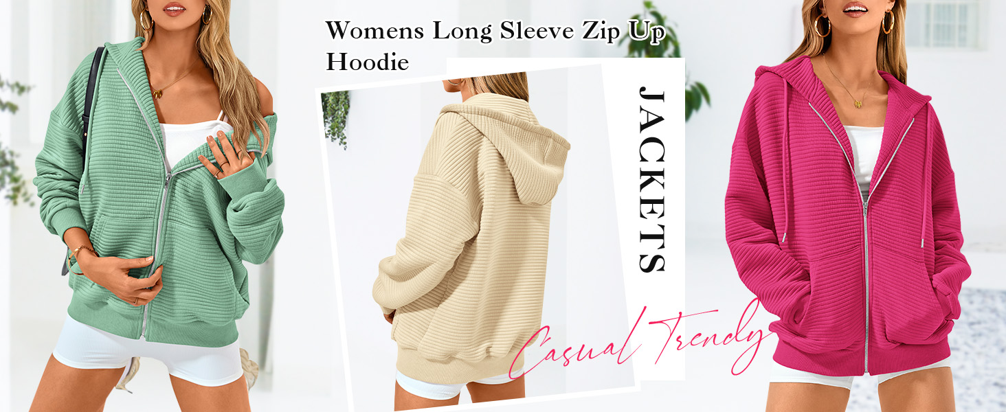 Womens Cute Hoodies Spring Jacket Oversized Sweatshirts Casual Drawstring Zip Up Hoodie with Pocket