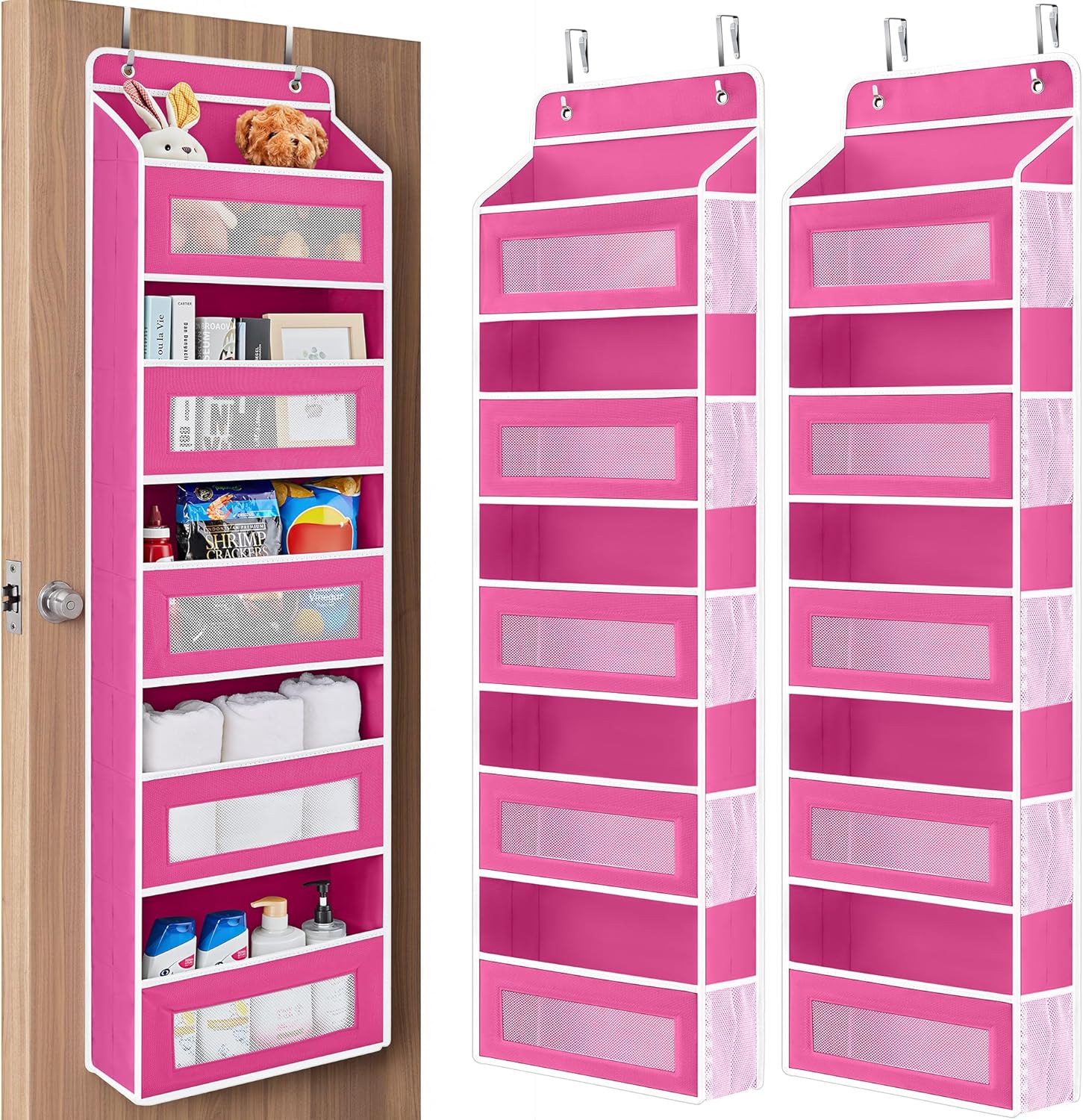 Over The Door Organizer Storage, 5 Shelf Hanging Door Organizer with 5 Large Capacity Pockets, Anti Tilt 44 lb Load Behind Door Storage for Bedroom, Bathroom, Pantry, Nursery, (Grey)