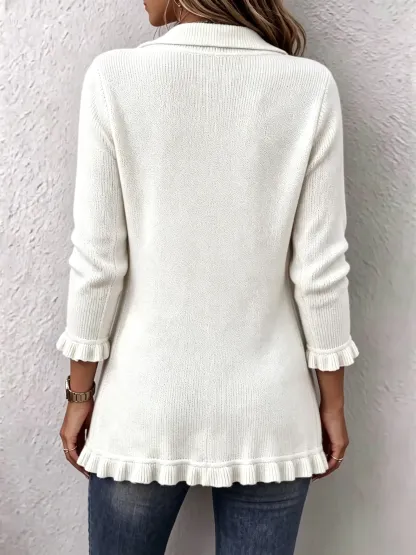 LAST DAY SAVE 49% ⏰Boho‑chic Ruffled Trim Double Breasted Lapel Knit Jacket