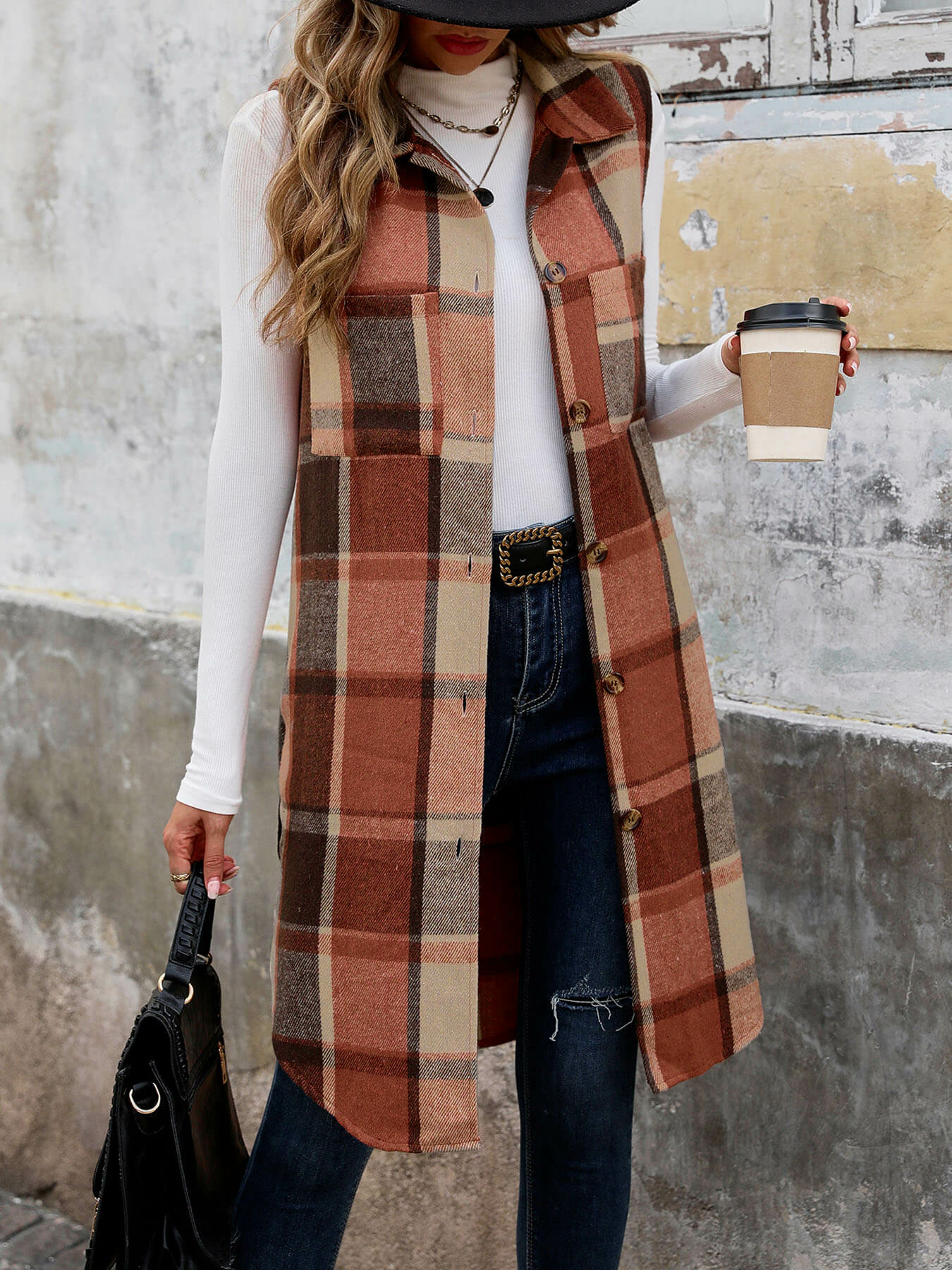 Mendocino Plaid Vest Coat