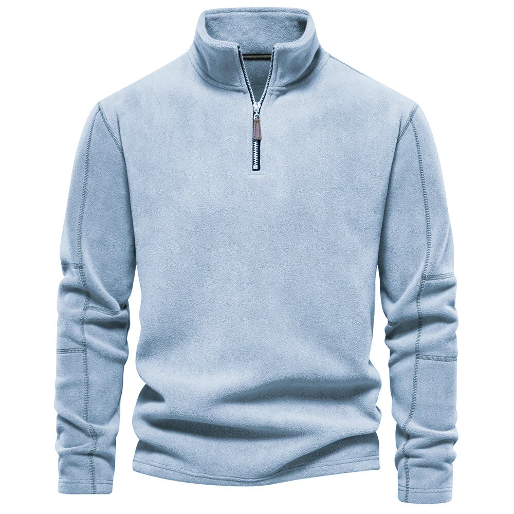 Men's Stand Collar Half Zip Long Sleeve Hoodie Sweatshirt Fleece Pullo