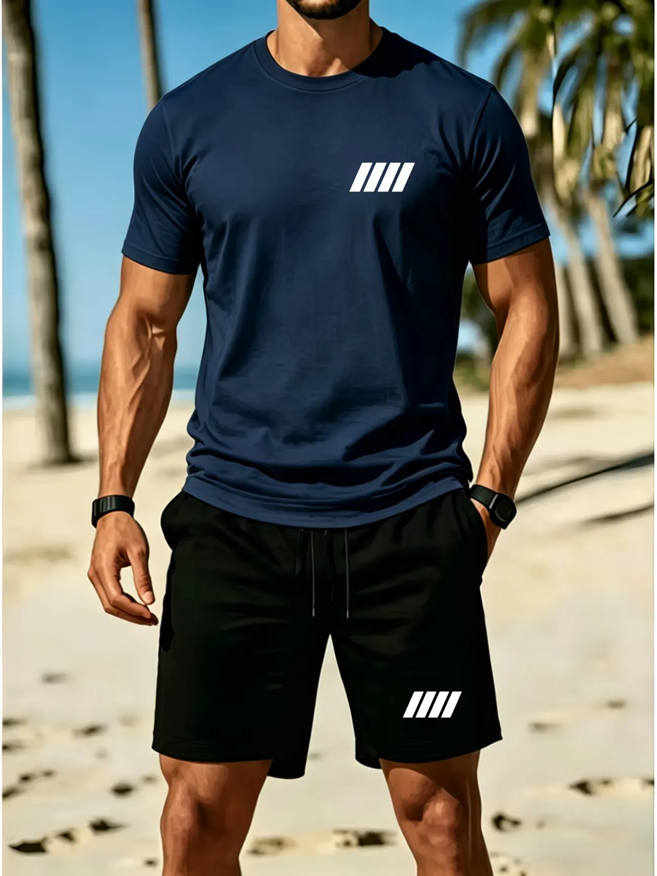 ⏰ Último día: ¡50% de descuento! 🔥 Conjunto de verano de lino para hombre con polo y pantalones cortos.