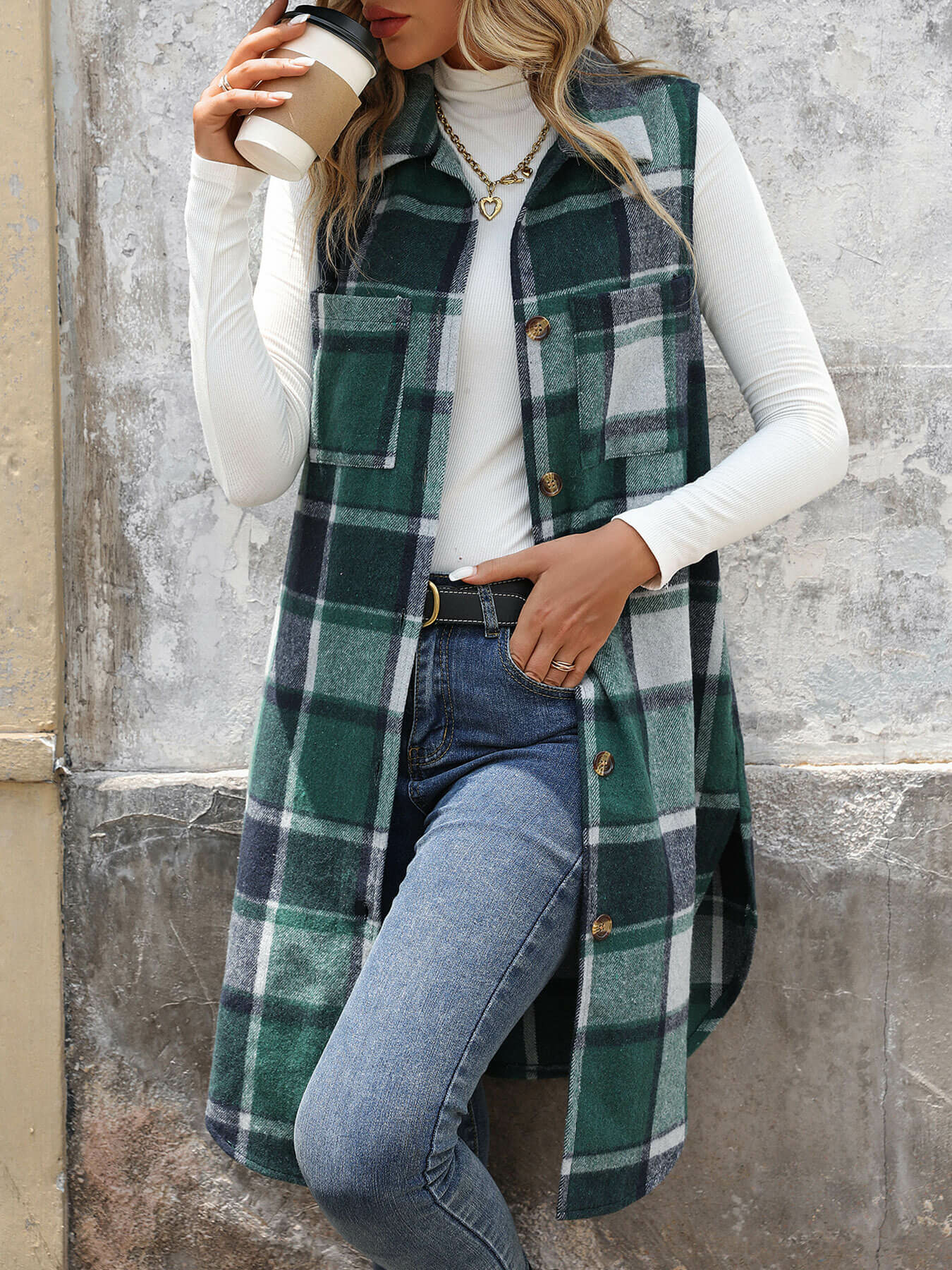Mendocino Plaid Vest Coat