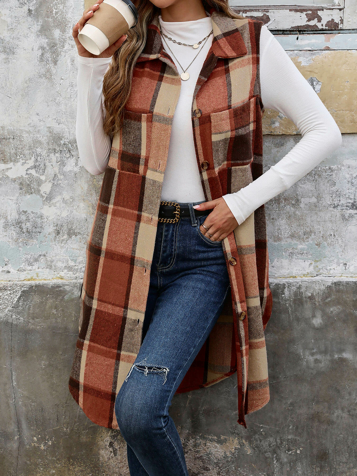 Mendocino Plaid Vest Coat