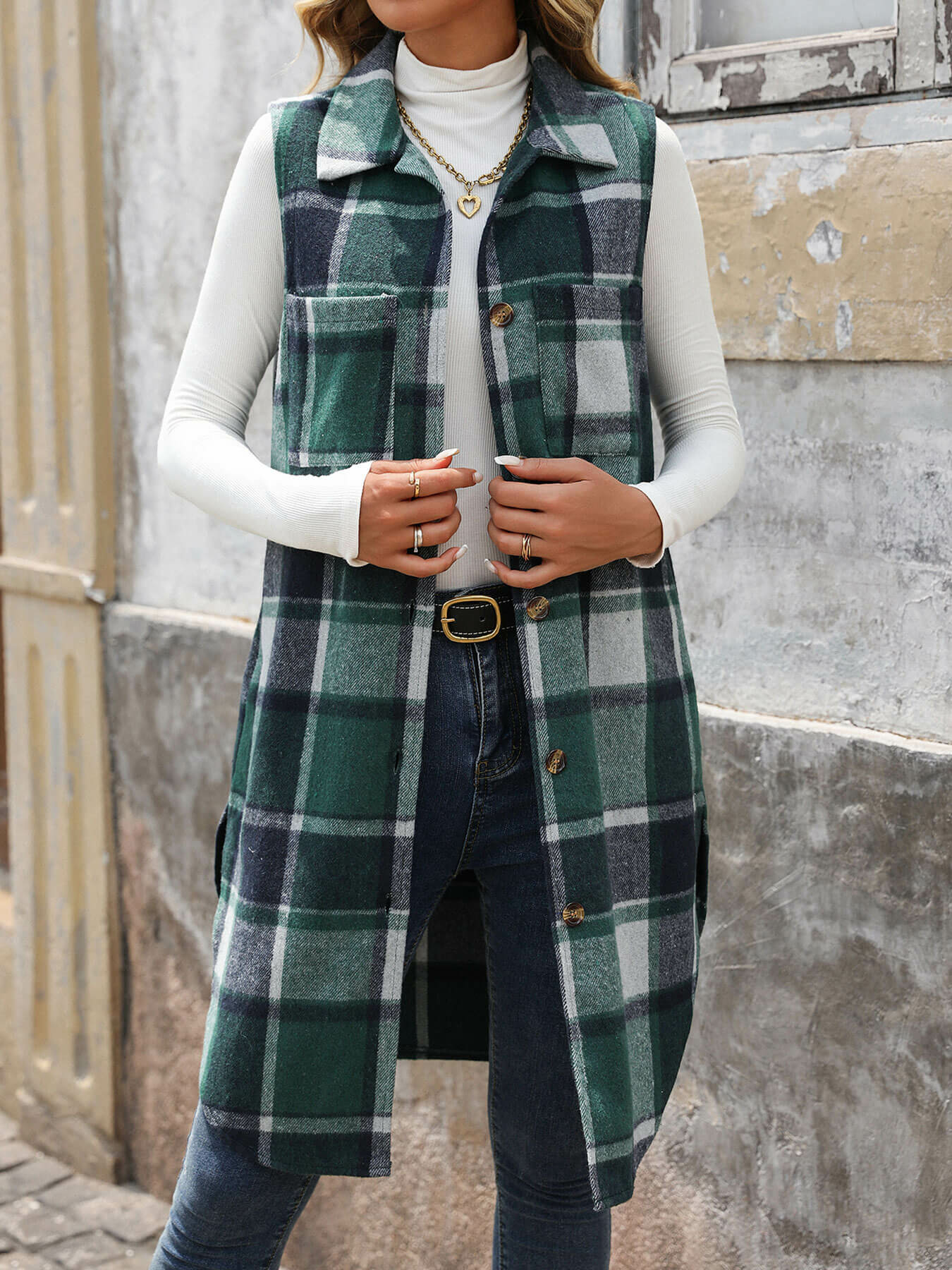 Mendocino Plaid Vest Coat