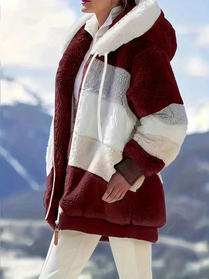 CLEARANCE SALE🔥 Stylish Color Block Fur Jacket