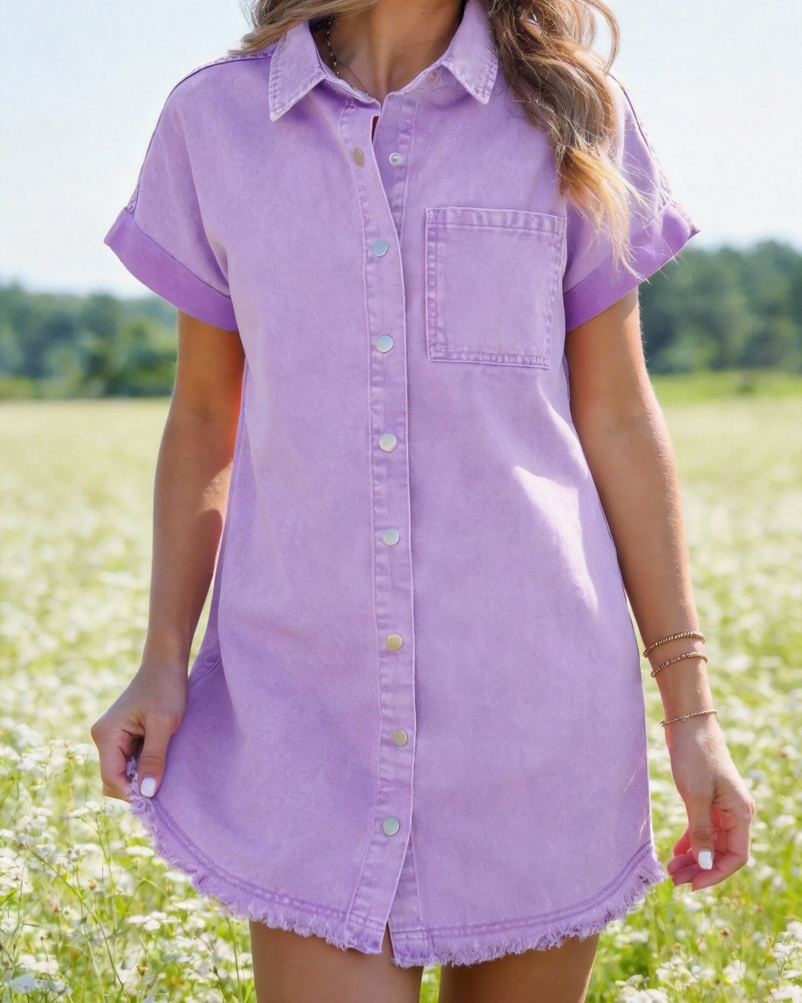 🔥Women's Button Down Frayed Hem Denim Shirt Dresses