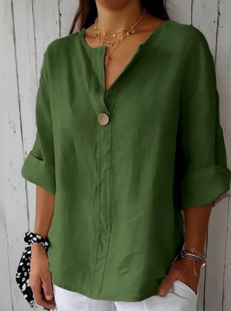 CLEARANCE SALE🔥 Loose T-shirt Women's V-neck Cotton Button Top