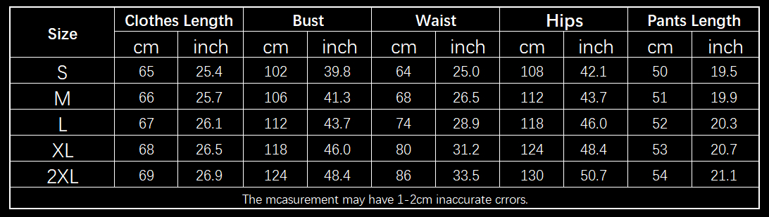Women's ruffle-trim top and shorts set — manufacturer size chart