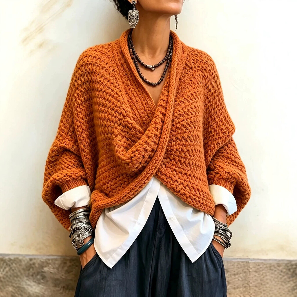 🤲LAST DAY SAVE 49% ⏰Cozy Relaxed Batwing Sleeves Crossover V-neck Sweater
