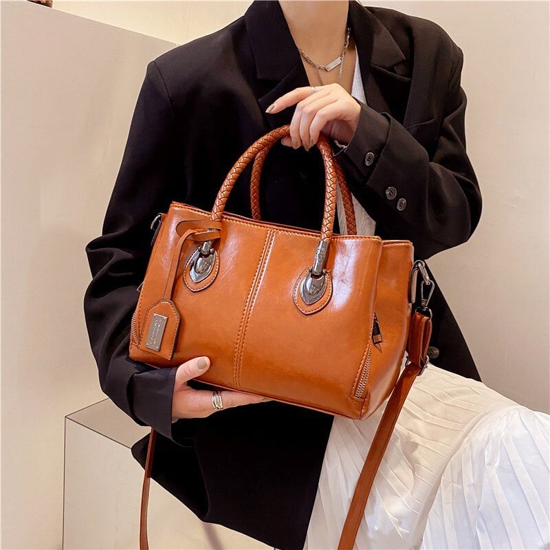 New Oil Wax Leather Handbags Boston Soft Leather Big Tote Bag