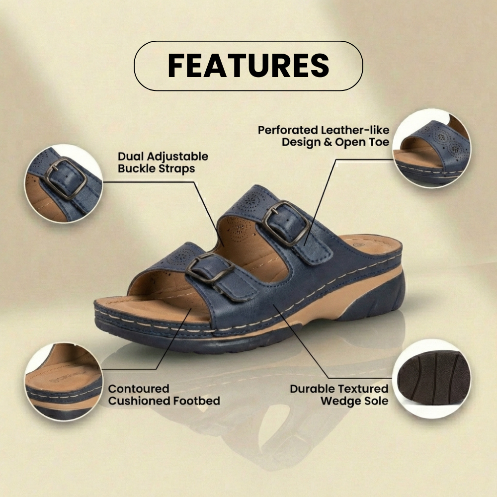 🔥 Last Day: 50% OFF 🔥 Orthopedic Genuine Leather Platform Slides — Double-Buckle Cutout Design