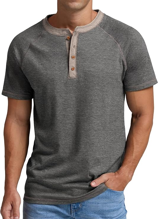 Men's Henry Short Sleeve T-Shirt Casual T-Shirt Cotton Summer Top