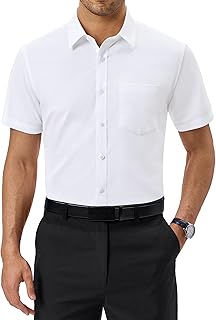Alimens & Gentle Mens Dress Shirts Short Sleeve Wrinkle Free Stretch Regular Fit Formal Casual Button Down Shirt with Pocket