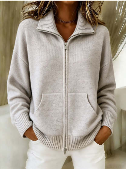 Cozy Zip-Front Knit Cardigan