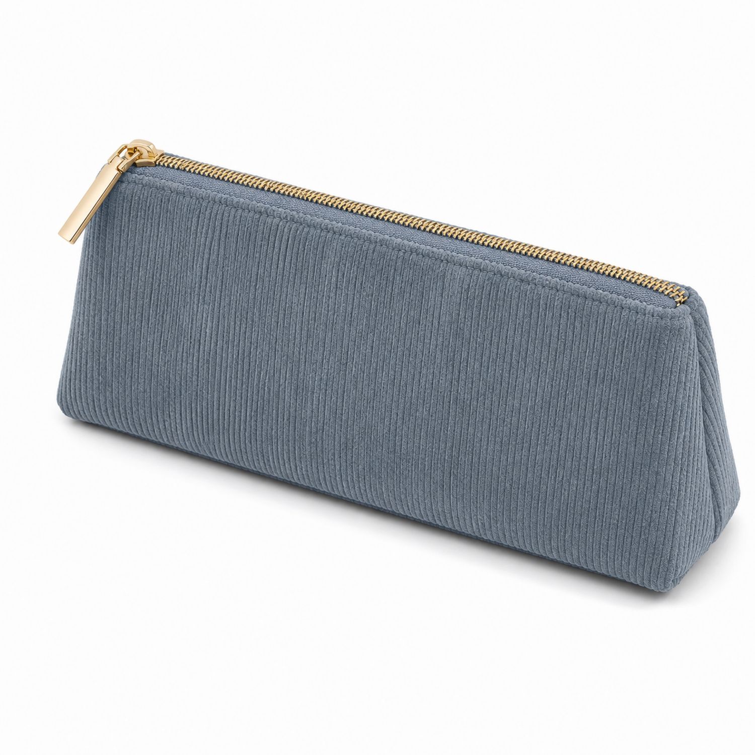 Trousse en velours côtelé bleue avec fermeture éclair