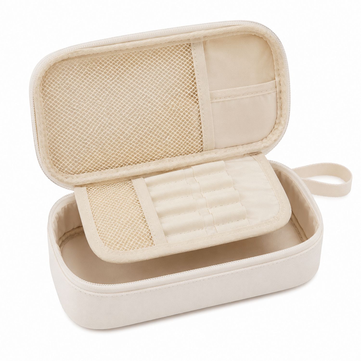 Trousse de Rangement Beige avec Compartiments et Poignée