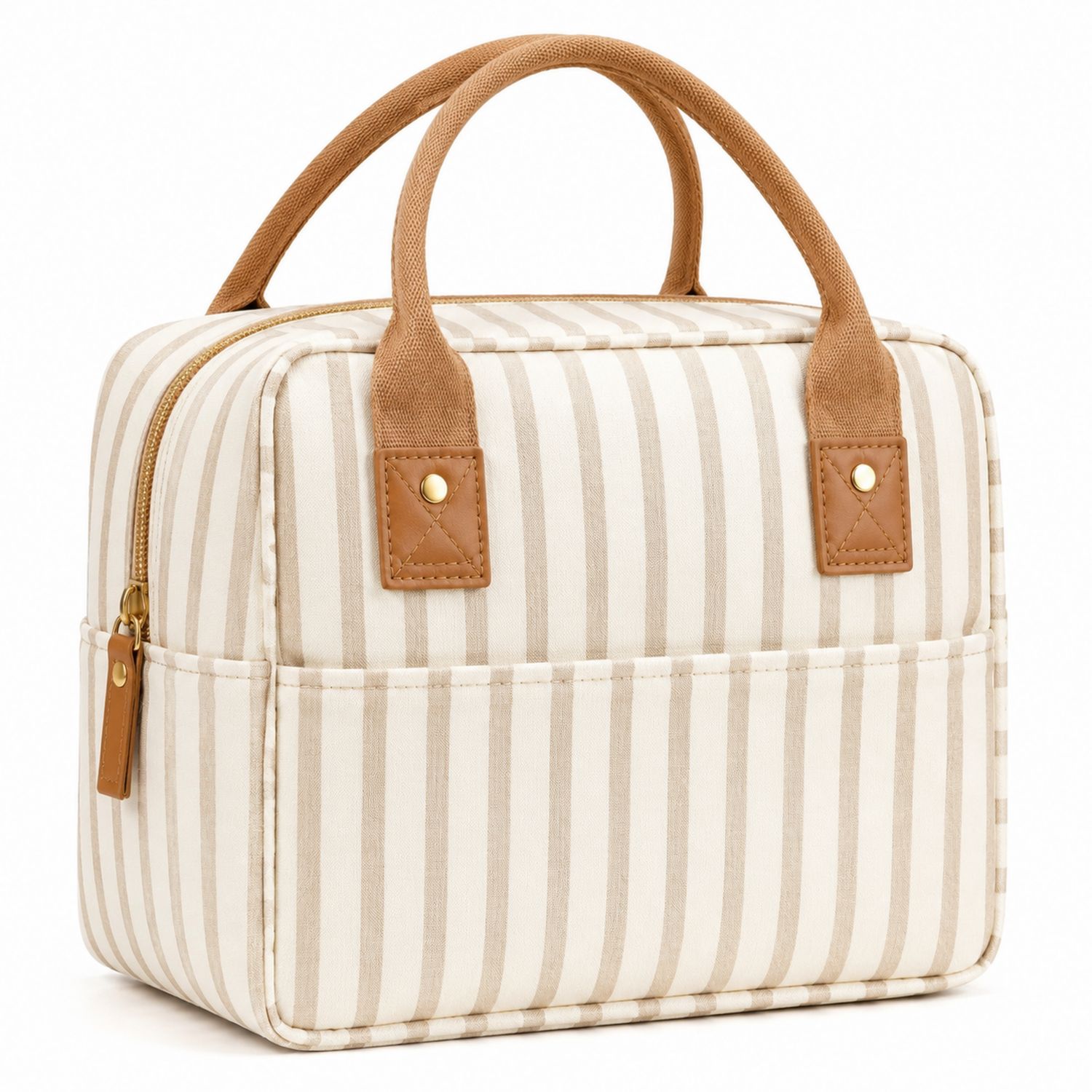 Sac à déjeuner isotherme rayé beige 7L