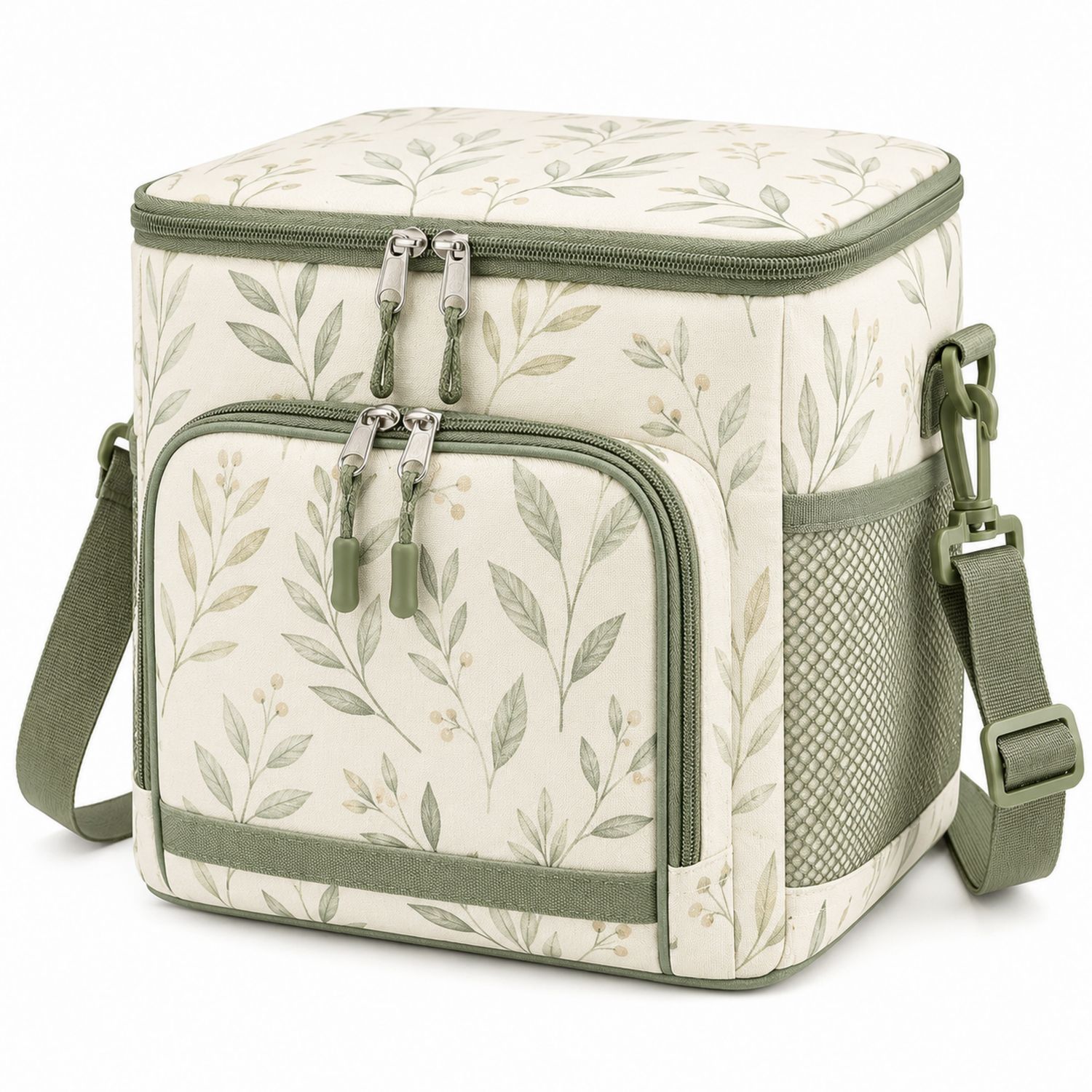 Sac Isotherme à Motifs Feuilles Vert et Beige