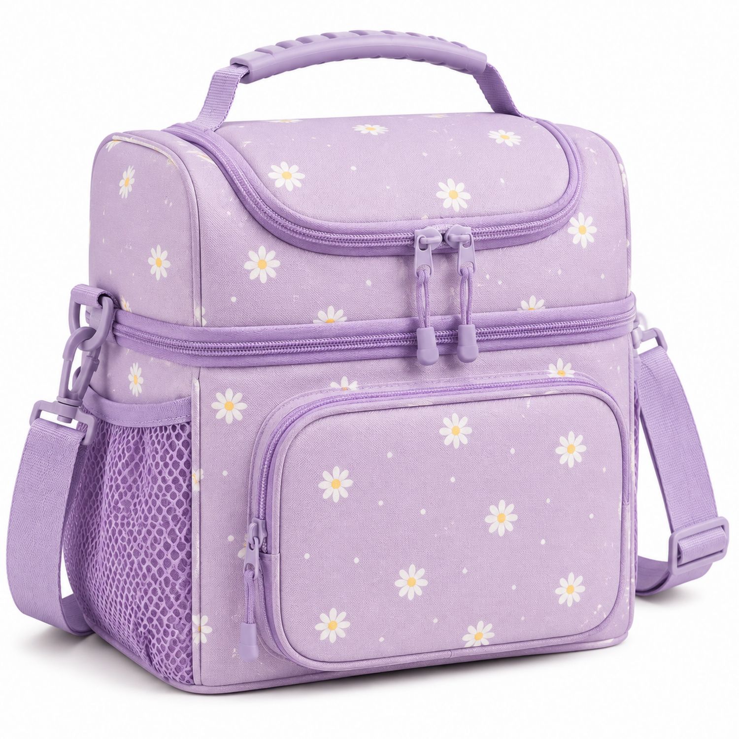 Sac isotherme violet avec motifs de marguerites