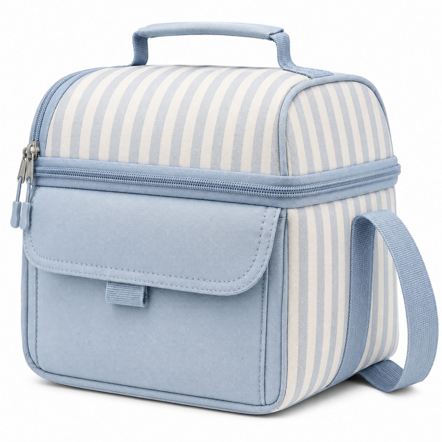 Sac Repas Isotherme à Rayures Bleu et Beige 7L