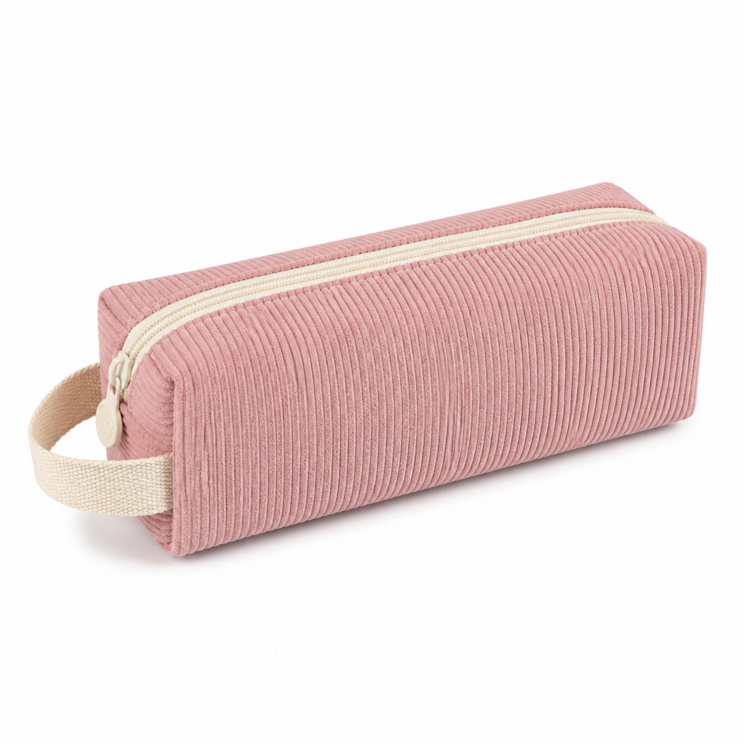 Trousse Rectangulaire Côtelée Rose avec Fermeture Éclair