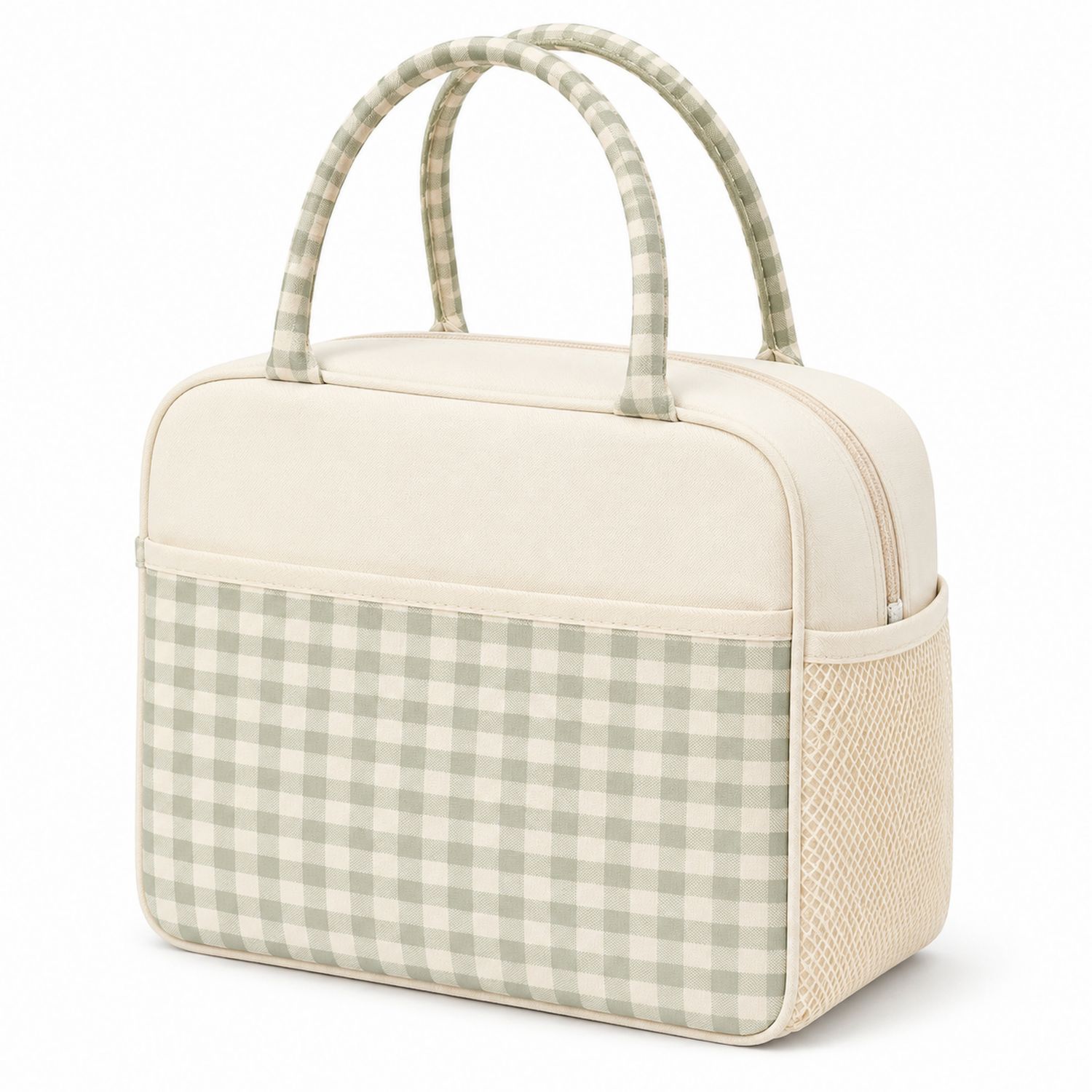 Sac Isotherme à Carreaux Beige et Vert
