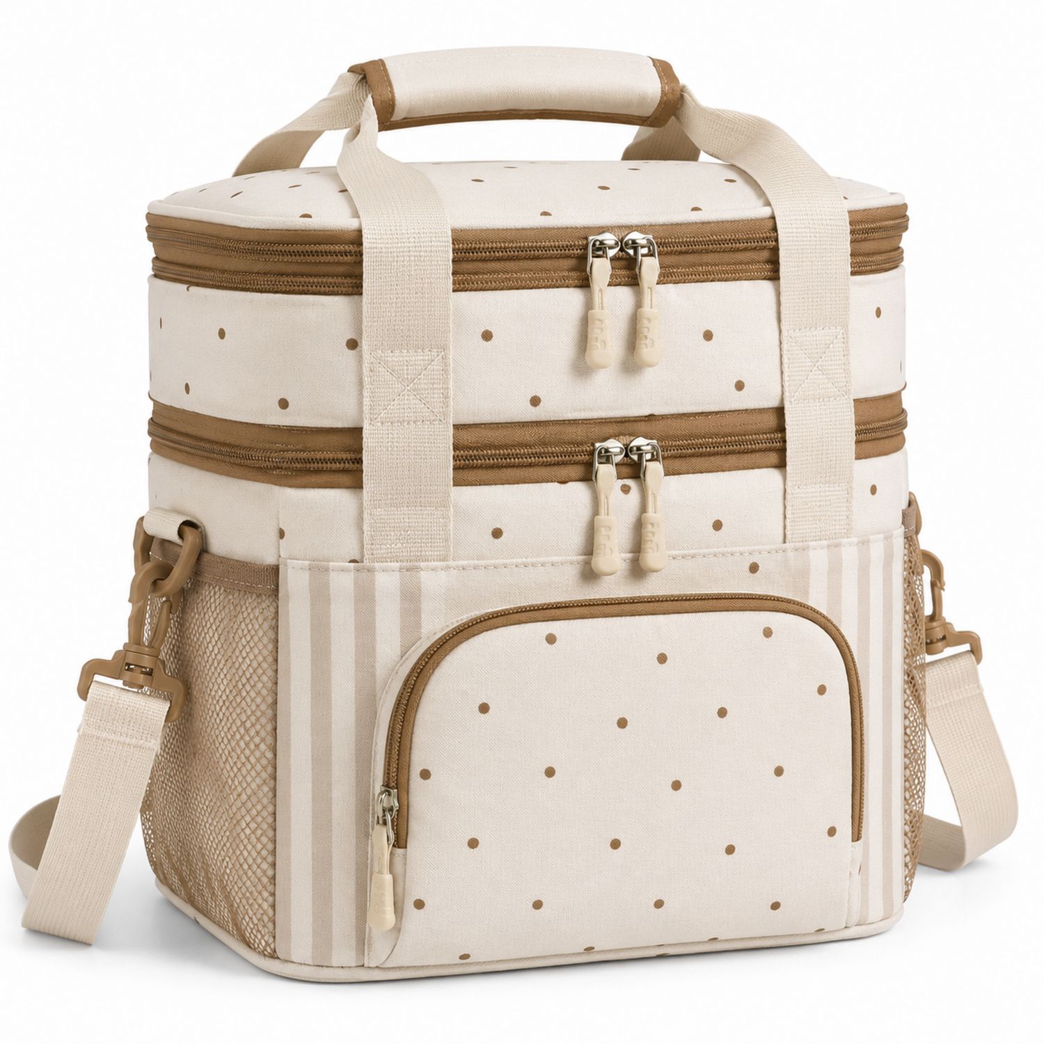 Sac Isotherme à Pois Beige/Marron pour Pique-Nique