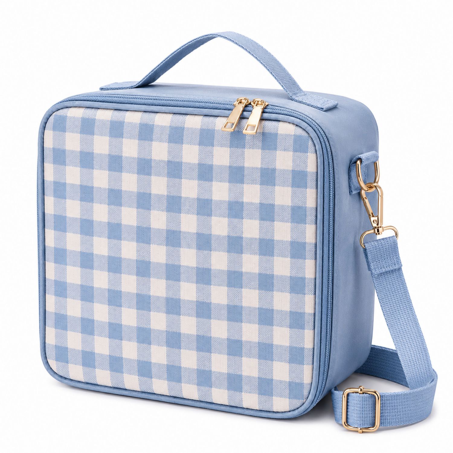 Sac isotherme à carreaux vichy bleu clair